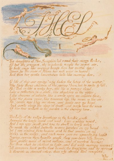 El libro de Thel, lámina 3, Thel, I, Las hijas de Mne Seraphim... de William Blake