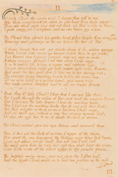 El libro de Thel, lámina 5, II., Oh pequeña nube... de William Blake