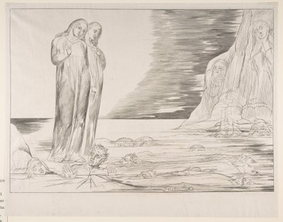 El círculo de los traidores: el pie de Dante golpeando a Bocca degli Abbate, de El Infierno de Dante de William Blake