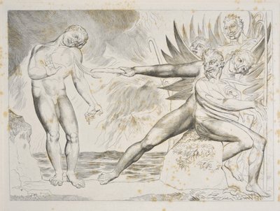 El Círculo de los Funcionarios Corruptos: Los demonios atormentan a Ciampolo Infierno, Canto XXII, ilustración de la "Divina Comedia" de Dante Alighieri, c.1827-38 (grabado) de William Blake