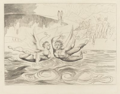 El círculo de los funcionarios corruptos; los demonios se atacan entre sí de William Blake