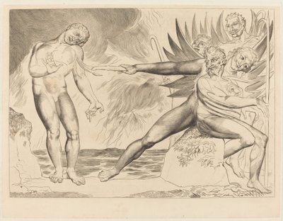 El círculo de los funcionarios corruptos; los demonios atormentan a Ciampolo de William Blake