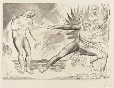 El círculo de los funcionarios corruptos; los demonios atormentan a Ciampolo de William Blake