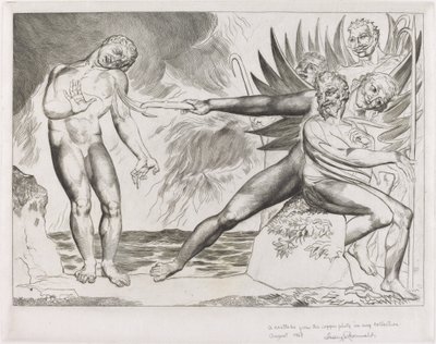 El círculo de los funcionarios corruptos; los demonios atormentan a Ciampolo de William Blake