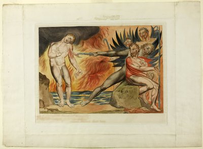 El círculo de los funcionarios corruptos; los demonios atormentando a Ciampolo. Infierno, canto XXII de William Blake