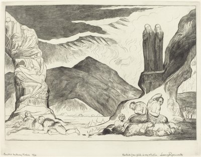 El círculo de los falsificadores; Dante y Virgilio se tapan la nariz por el hedor de William Blake