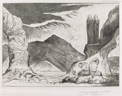 El círculo de los falsificadores; Dante y Virgilio se tapan la nariz por el hedor de William Blake
