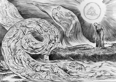 El círculo de los lujuriosos: Paolo y Francesca, de la Divina comedia de Dante (Infierno) de William Blake
