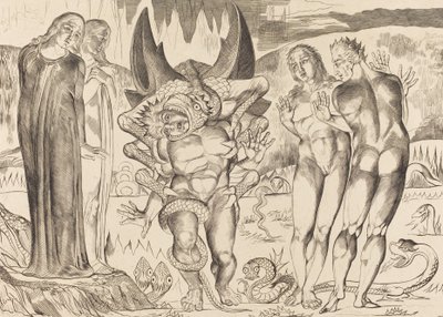 El círculo de los ladrones, Agnolo Brunelleschi atacado por una serpiente de seis patas de William Blake