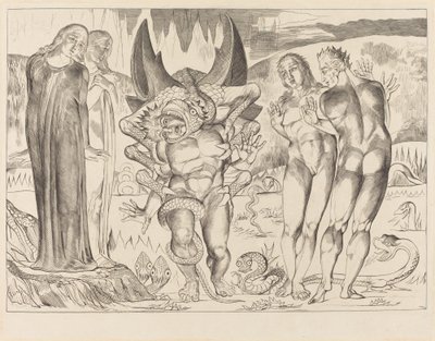 El círculo de los ladrones, Agnolo Brunelleschi atacado por una serpiente de seis patas de William Blake