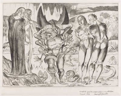 El círculo de los ladrones, Agnolo Brunelleschi atacado por una serpiente de seis patas de William Blake