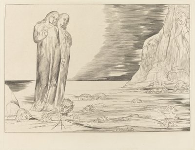 El círculo de los traidores; El pie de Dante golpeando a Bocca degli Abbate de William Blake