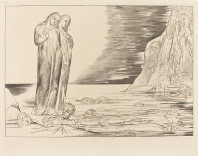 El círculo de los traidores; El pie de Dante golpeando a Bocca degli Abbate de William Blake