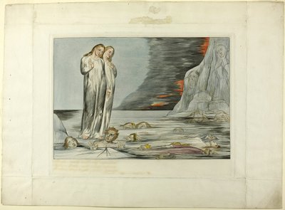 El círculo de los traidores; el pie de Dante golpeando Bocca degli Abbate. Infierno, canto XXXII de William Blake