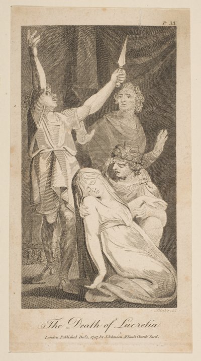 La muerte de Lucrecia, de la Nueva e imparcial historia romana de Allen, 1797 de William Blake