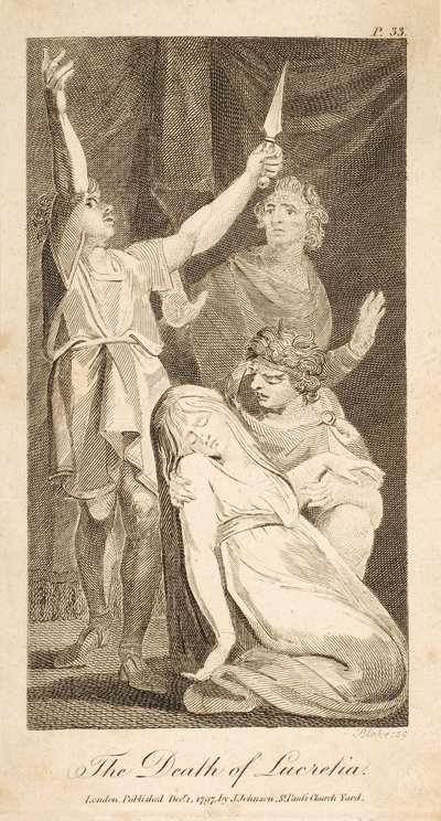 La Muerte de Lucrecia, de la Nueva e Imparcial Historia Romana de Allen, pub. 1797 de William Blake