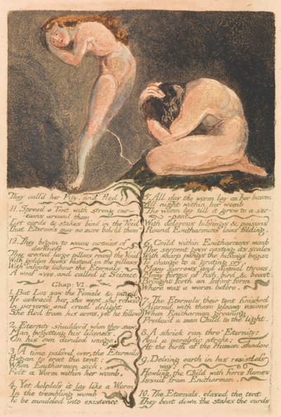 El Primer Libro de Urizen, Lámina 17, "La llamaron Piedad y huyeron...". (Bentley 19) de William Blake