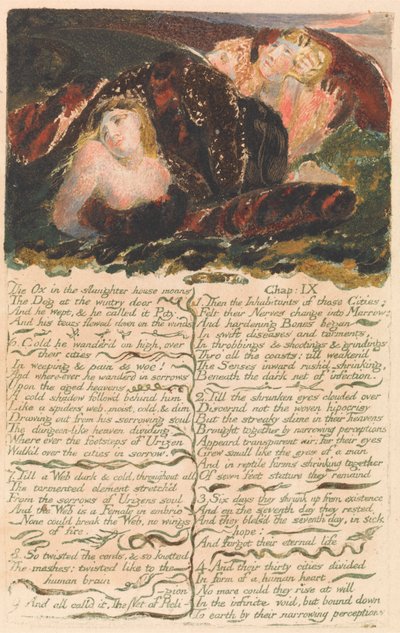 Primer libro de Urizen, lámina 23: "El buey en el matadero gime . . . ." (Bentley 25) de William Blake