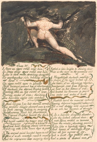 El Primer Libro de Urizen, Lámina 9, "Cap: IV | 1 Edades y edades rodaron sobre él. . . ." (Bentley 10) de William Blake