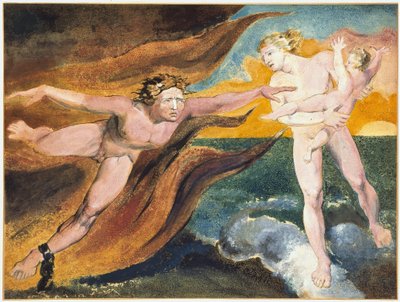 Los ángeles buenos y malos luchando por la posesión de un niño de William Blake