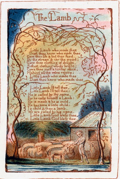 El Cordero, ilustración de Canciones de Inocencia y de Experiencia. c1770-1820 de William Blake