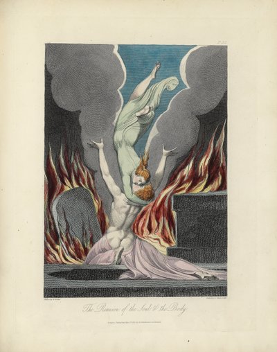 La reunión del alma y el cuerpo, ilustración de "The Grave" de Robert Blair, grabado por Louis Schiavonetti de William Blake