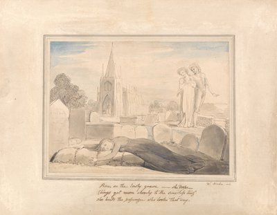 La viuda abrazando la tumba de su esposo de William Blake
