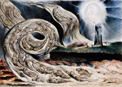 El círculo de los lujuriosos o El torbellino de los amantes, Francesca da Rimini y Paolo Malatesta, del Infierno de Dante, Canto V de William Blake