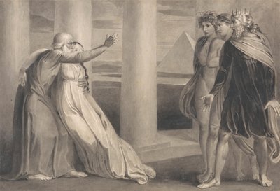 Tiriel apoya a la moribunda Myratana y maldice a sus hijos de William Blake