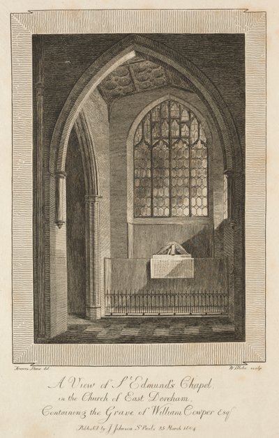 Vista de la Capilla de San Edmundo en la Iglesia de East Dereham, que contiene la tumba de William Cowper Esquire de William Blake