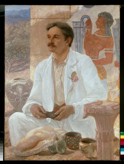 Sir Arthur Evans entre las ruinas del palacio de Cnosos de William Blake Richmond