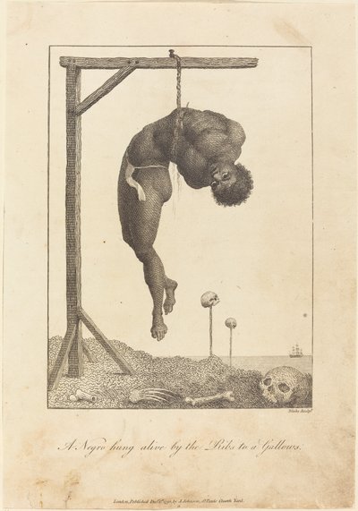 Un negro colgado vivo por las costillas en una horca de William Blake after John Gabriel Stedman