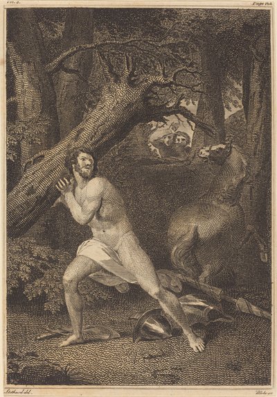 Orlando en furia arrancando árboles de William Blake after Thomas Stothard