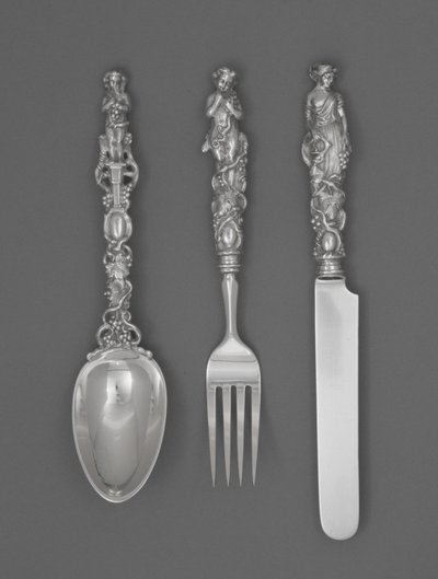 Juego de cubiertos para niños (cuchillo, tenedor y cuchara), c. 1865-1874 de William Bogert