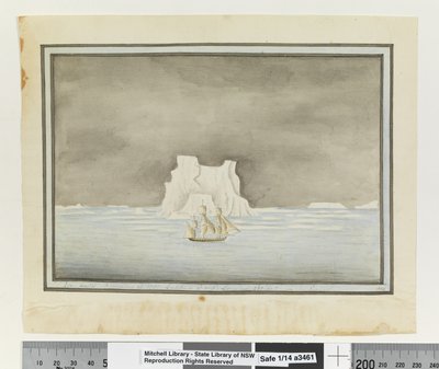 Frente a p. 147. `Hielo pasado el 25 de noviembre de 1788. Latitud 57 grados 30 minutos sur. Longitud 288 grados 00 minutos este en el Sirius