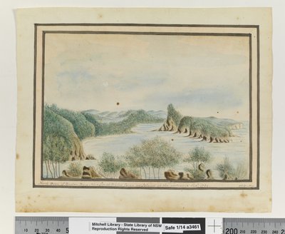 Frente a p. 92. `Brazo Norte de Broken Bay Nueva Gales del Sur desde una isla en la entrada Sep 1789