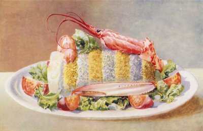 Bacalao aliñado con cigalas (litografía en color) de William Bradshaw Handforth