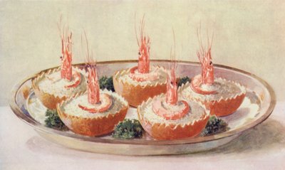 Salpicón de gambas con mandarinas (litografía en color) de William Bradshaw Handforth