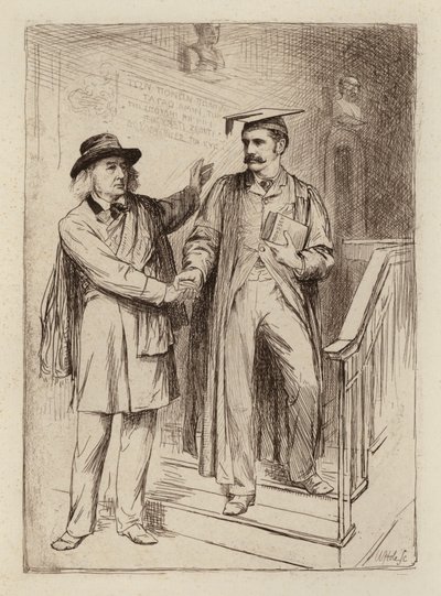 John Stuart Blackie, catedrático emérito; Samuel Henry Butcher, catedrático de griego (grabado) de William Brassey (after) Hole