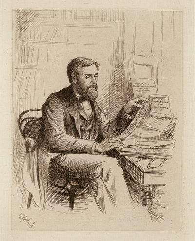 Julius Eggeling, profesor de sánscrito y filología comparada (grabado) de William Brassey (after) Hole