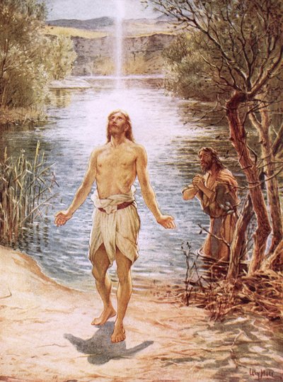 Cristo bautizado por Juan el Bautista de William Brassey Hole