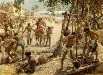 Israelitas haciendo ladrillos en Egipto. Éxodo I. II:14 - Biblia de William Brassey Hole