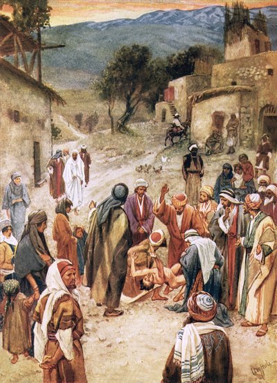 Jesús a punto de sanar a un niño del que sus discípulos no pudieron expulsar un demonio de William Brassey Hole