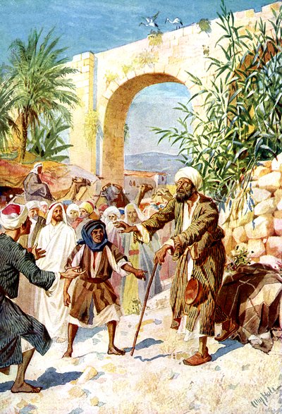 Jesús cura a un mendigo ciego - Biblia de William Brassey Hole