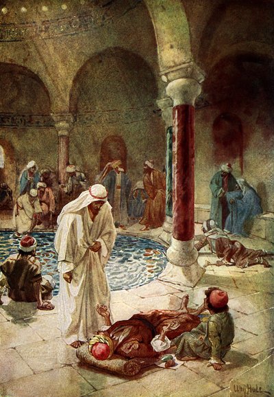 Jesús cura a un hombre enfermo - Biblia de William Brassey Hole