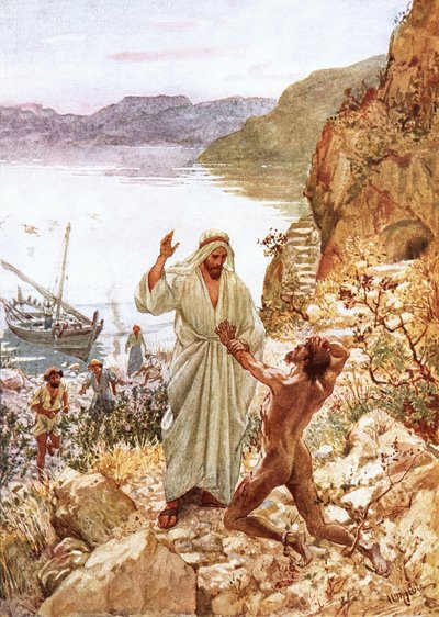 Jesús encontrándose con un endemoniado en el país de los Gadarenos de William Brassey Hole