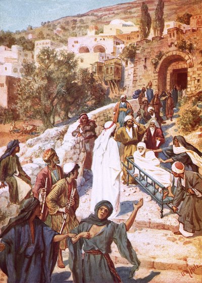 Jesús resucitando a un joven en una ciudad llamada Naín de William Brassey Hole