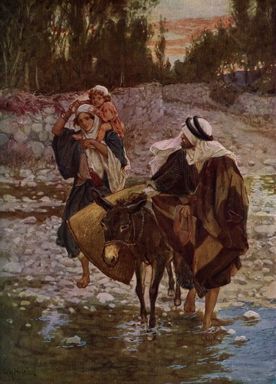 María, José y Jesús viajan a Egipto - Biblia de William Brassey Hole