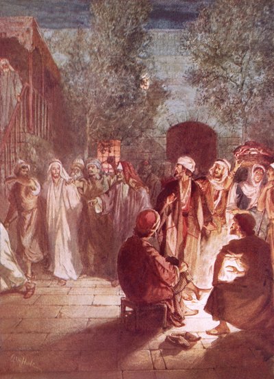 Pedro, habiéndolo negado tres veces, se arrepiente cuando Jesús se vuelve y lo mira de William Brassey Hole