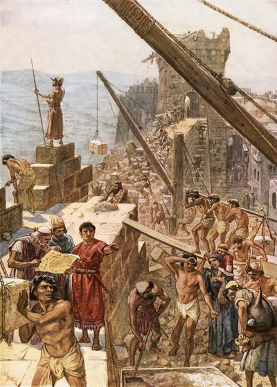 Reconstrucción del muro de Jerusalén bajo Nehemías de William Brassey Hole